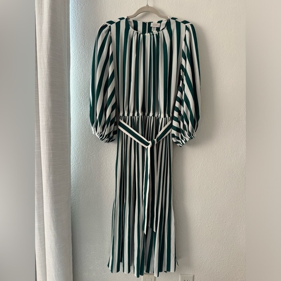 NWOT AYR The Who's She Green Regatta Stripe Pleated Midi Dress Size Xs - Picture 2 of 14